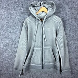 Mono B Hoodie Mens Large Gray Stretch Textured Kangaroo Pocket Outdoor Full Zip